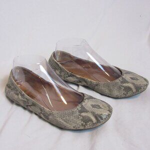 Lucky Brand Flats Emmie Ballet Gray Tan Snakeskin Print Formal Shoes Womens 7